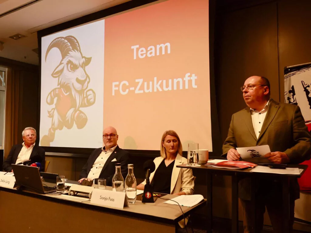 Dieter Prestin, Stefan Jungย und Sonja Fuss wollen neuer Vorstand des 1. FC Kรถln werden.