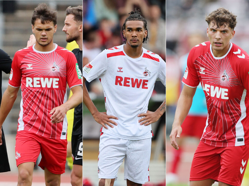 Drei U19-Pokalsieger des 1. FC Köln Max Finkgräfe, Damion Downs und Julian Pauli