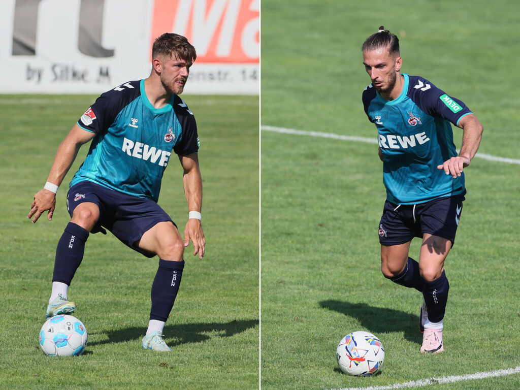 Jan Thielmann und Leart Pacarada vom 1. FC Köln