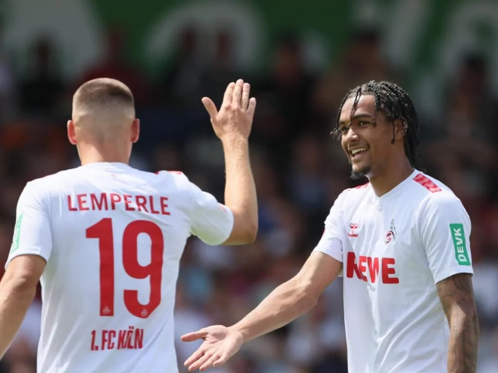 Tim Lemperle und Damion Downs vom 1. FC Köln.