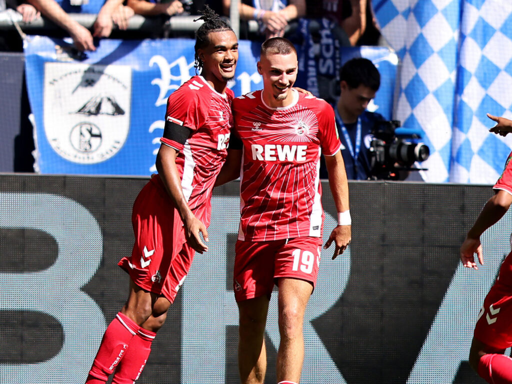 Damion Downs und Tim Lemperle nach einem Tor für den 1. FC Köln