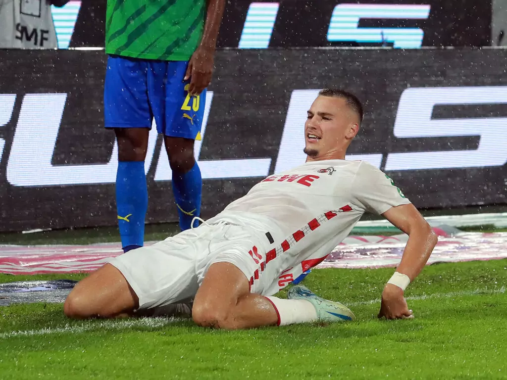 Tim Lemperle nach einem Tor für den 1. FC Köln
