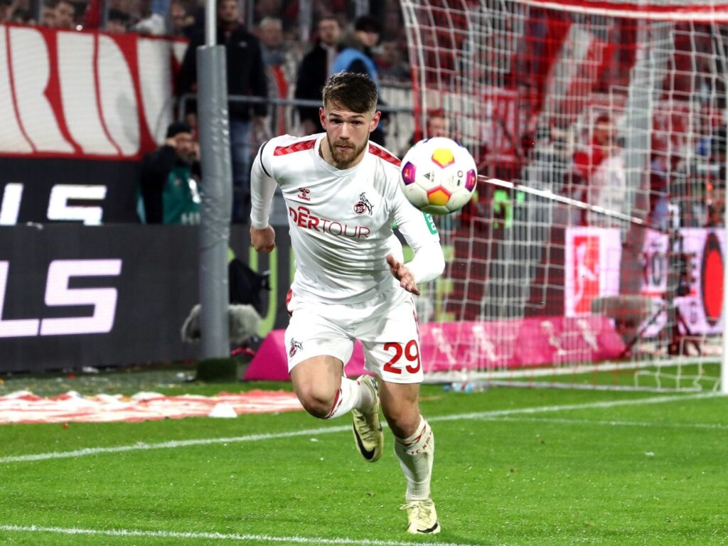 Jan Thielmann vom 1. FC Köln im Spiel gegen Frankfurt im Februar 2024